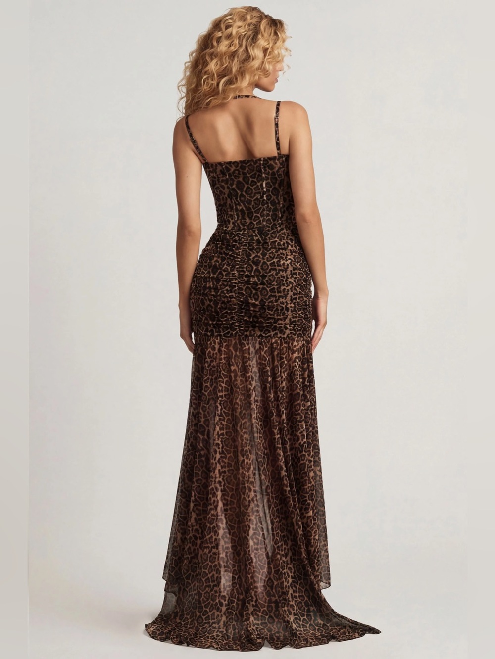 Oh Polly Ruched Asymmetric Corset Gown in Leopard Print - Picture 4 of 10